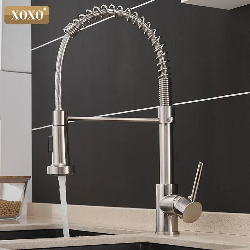 Afralia™ Brushed Nickel Kitchen Faucet Pull Out Swivel Mixer Tap 1343A-S