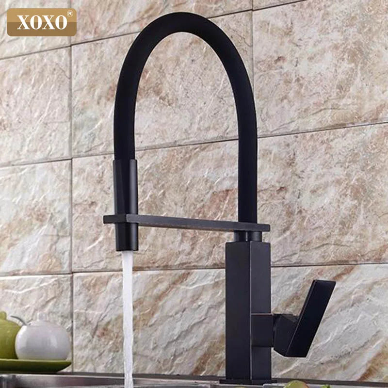 Afralia™ Pull Down Black Kitchen Faucet Cold Hot Mixer Tap Single Hole