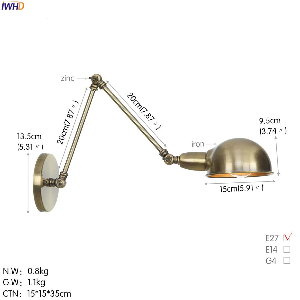 Afralia™ Retro Industrial Swing Arm Wall Lamp LED Light Fixture for Bathroom and Bedroom