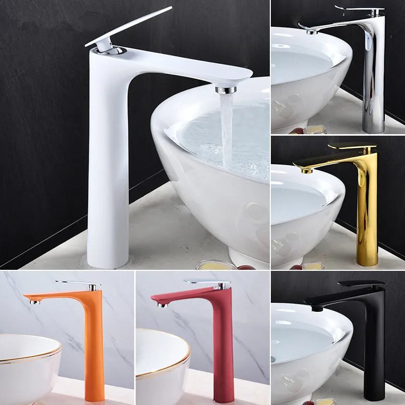 Afralia™ Tall Basin Faucet Hot&Cold Mixer Tap Gold/Chrome/White/Red/Black Bathroom Crane Sink