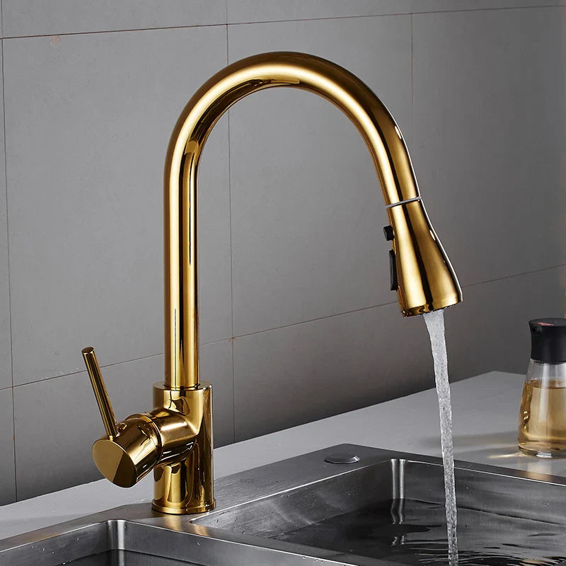 Afralia™ White/Gold/Nickel Kitchen Faucet Mixer Tap - 360° Swivel Sink, Pull Out, Single Handle