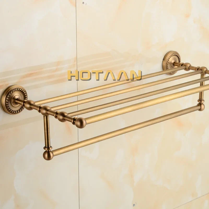 Afralia™ Brass Towel Rack, Antique Brass Holder, 50cm Shelf, Bathroom Accessories