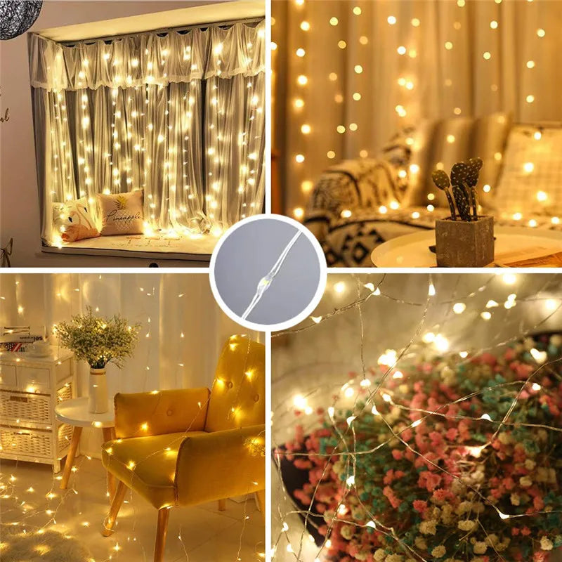 Afralia™ LED Curtain Lights 3x3m 300 LEDs USB Remote Control Fairy String for Christmas