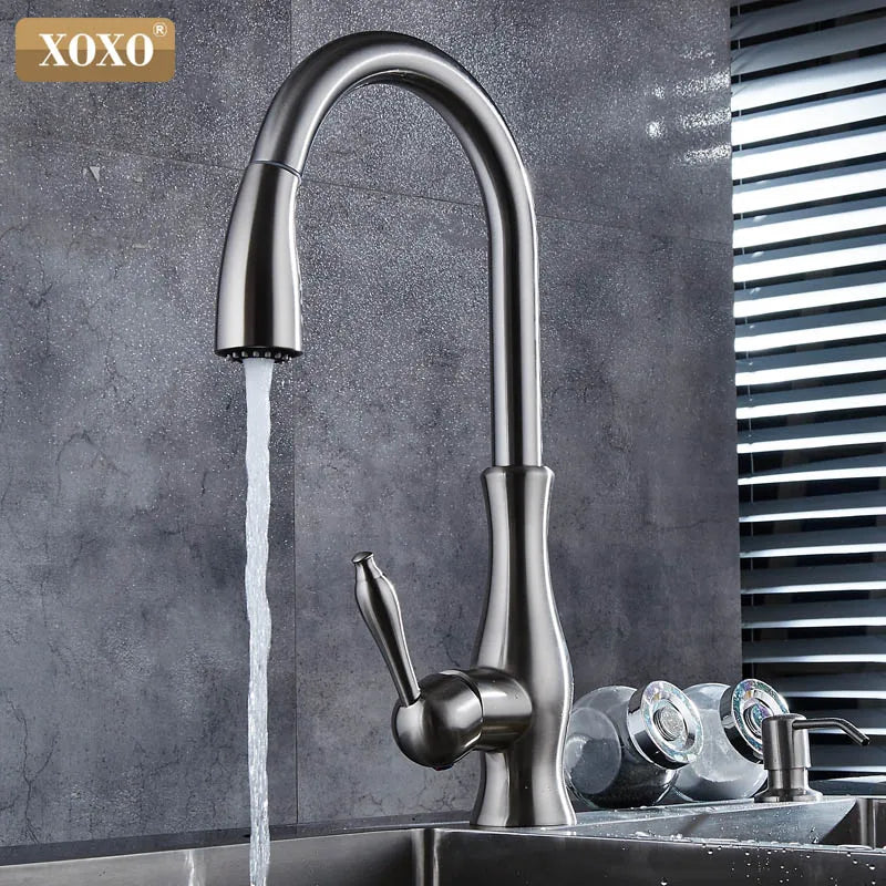 Afralia™ Luxury Brushed Nickel Kitchen Faucet with Pull Out Sprayer - 83034