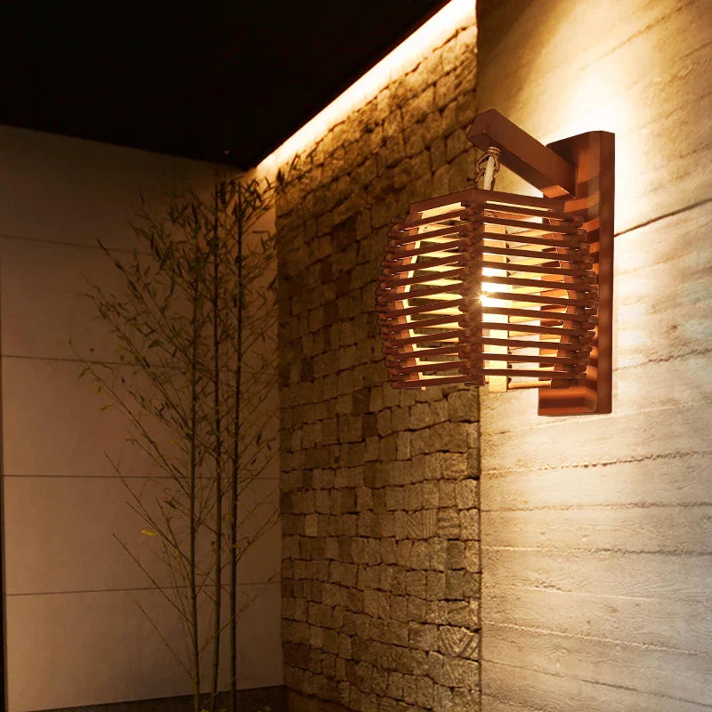 Afralia™ Bamboo Wall Sconce Light for Aisle Corridor Hotel Restaurant Café