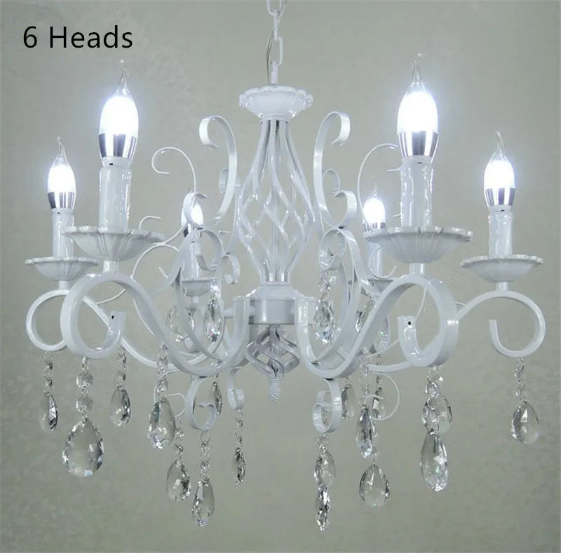 Afralia™ Retro White Metal Crystal Chandelier with E14 Candle Lights