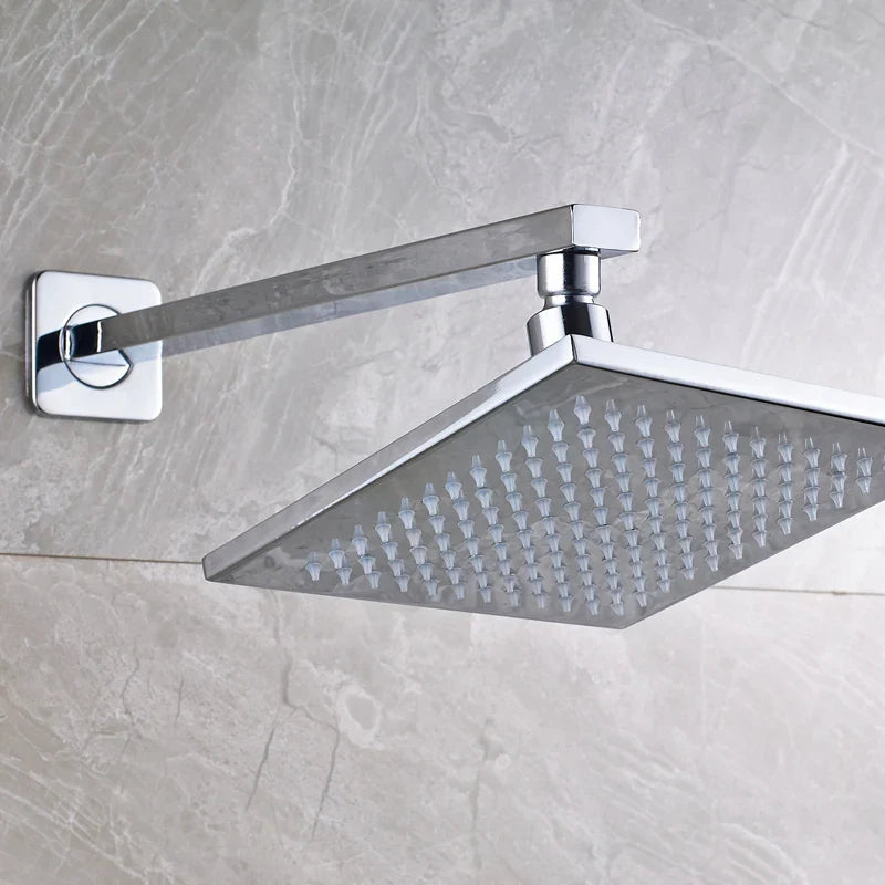 Afralia™ 8" Brass Square LED Rainfall Shower Head with Wall Mount Arm Pipe