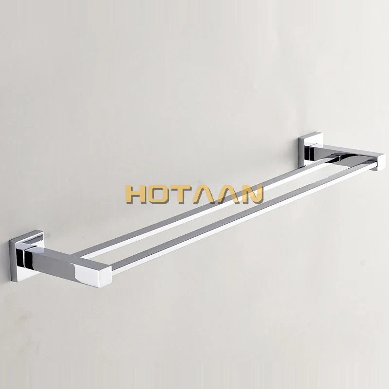 Afralia™ Stainless Steel Chrome Double Towel Bars Towel Holder Hooks Restroom Rack