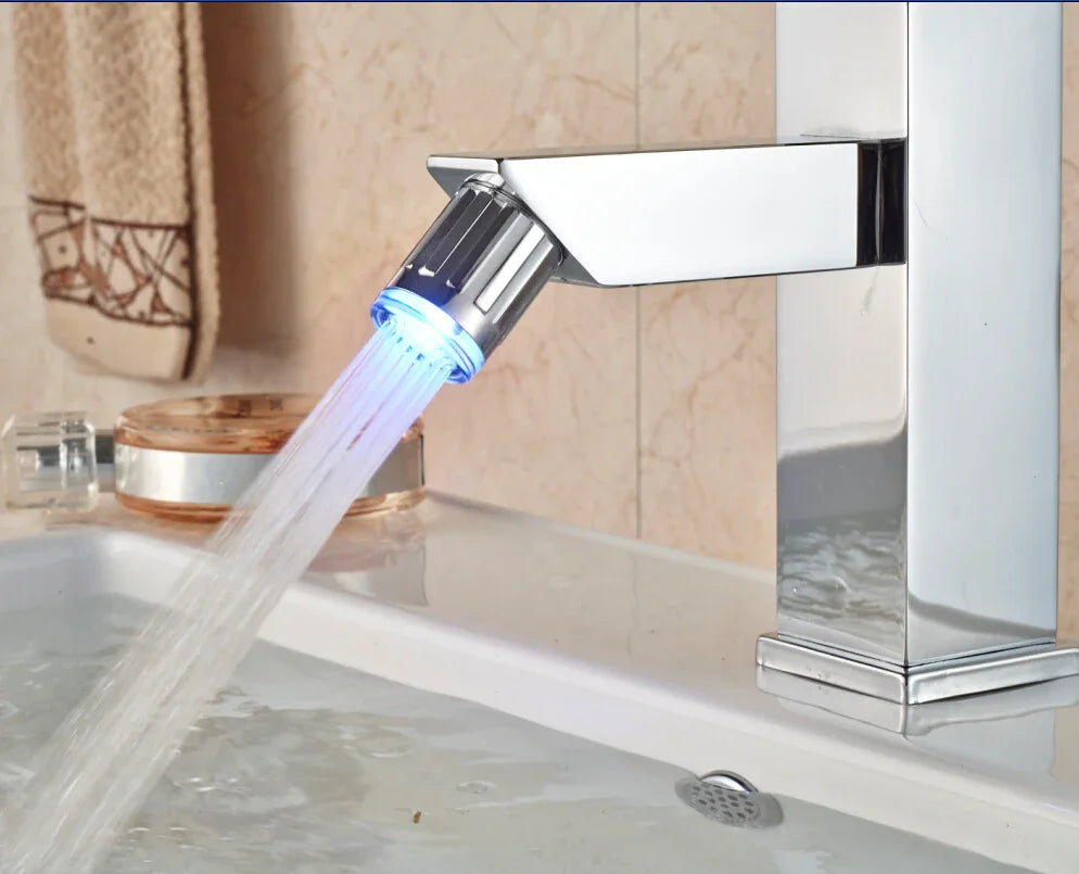 Afralia™ LED 3 Color Bidet Faucet, Single Handle Deck Mount Washbasin Mixer Tap, Chrome