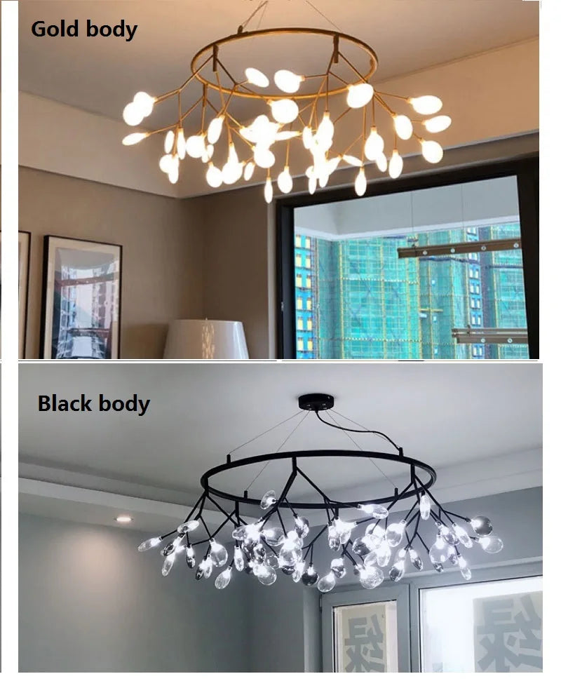 Afralia™ Firefly Round Chandelier Light - Stylish Tree Branch Pendant Lamp - Modern Circle Chandelier