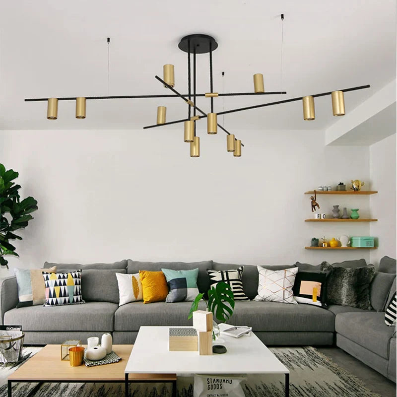 Scandinavian Style Kitchen Chandelier Black and Gold Afralia™ Designer Lamp