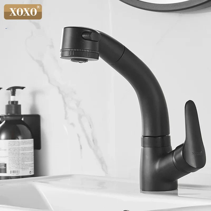 Afralia™ Black Basin Faucet Hot Cold Mixer Tap Single Handle Pull Out Mixer