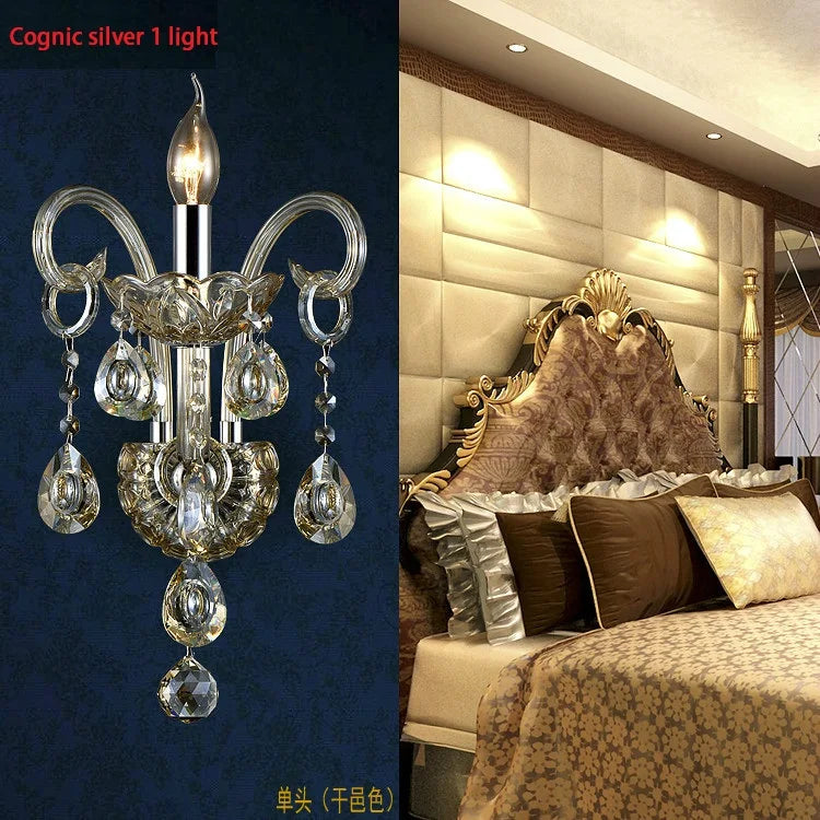 Afralia™ Crystal Wall Lamp, K9 Crystals, Champagne Gold/Silver, 1/2 Lights, Luxury Bedside Light