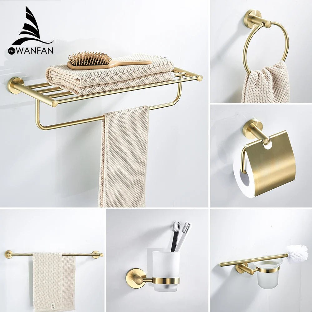 Afralia™ Golden Swan Bath Hardware Set: Towel Rack, Toilet Paper Holder, Tissue Roll Holder