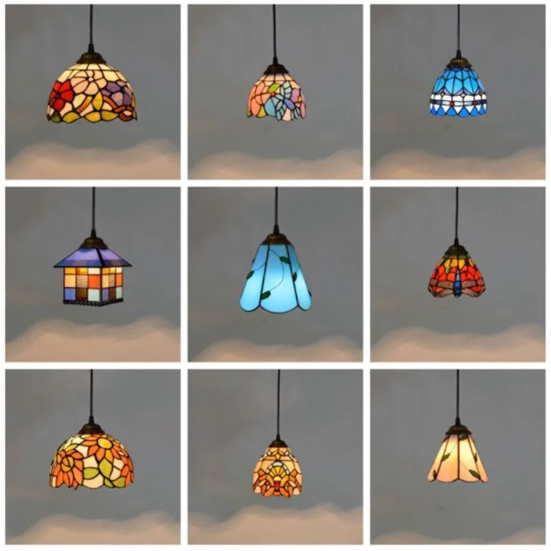 Afralia™ Stained Glass Pendant Light - Vintage Mediterranean Hanging Lamp for Home Decor