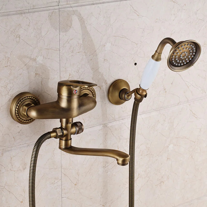 Afralia™ Brass Long Nose Shower Faucet Wall Mount Single Handle Mixer Tap