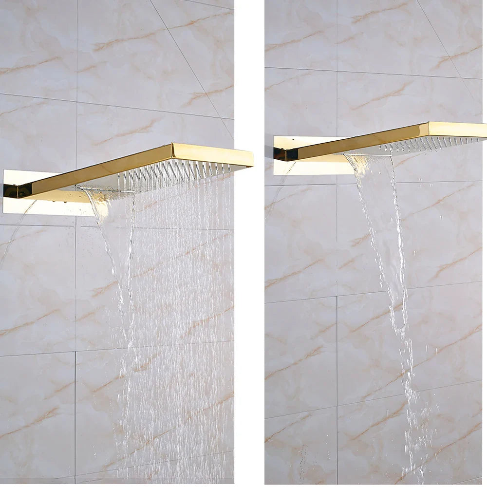 Afralia™ Golden Shower Faucet with Wall Mount for 3-ways Control and Plastic Handshower