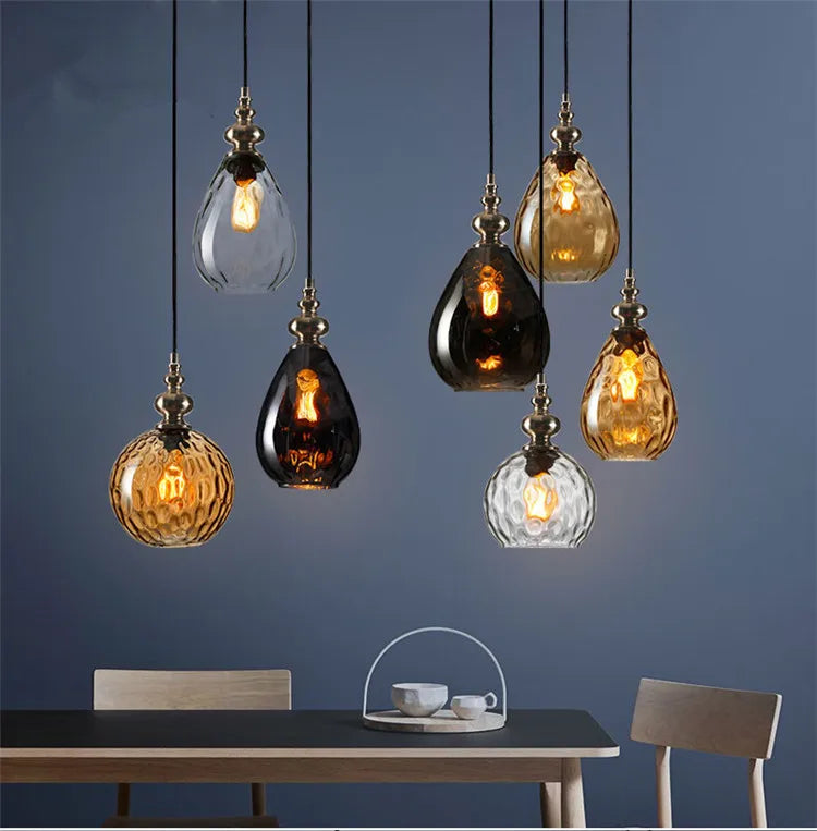 Afralia™ Nordic Glass LED Pendant Lamp Dinning Living Room Lights Vintage Hanging Light Fixtures