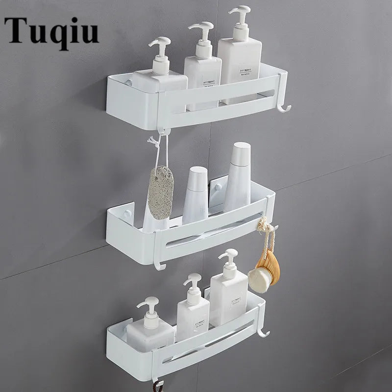Afralia™ White Aluminum Bathroom Soap Dish Shower Shelf Shampoo Holder Basket
