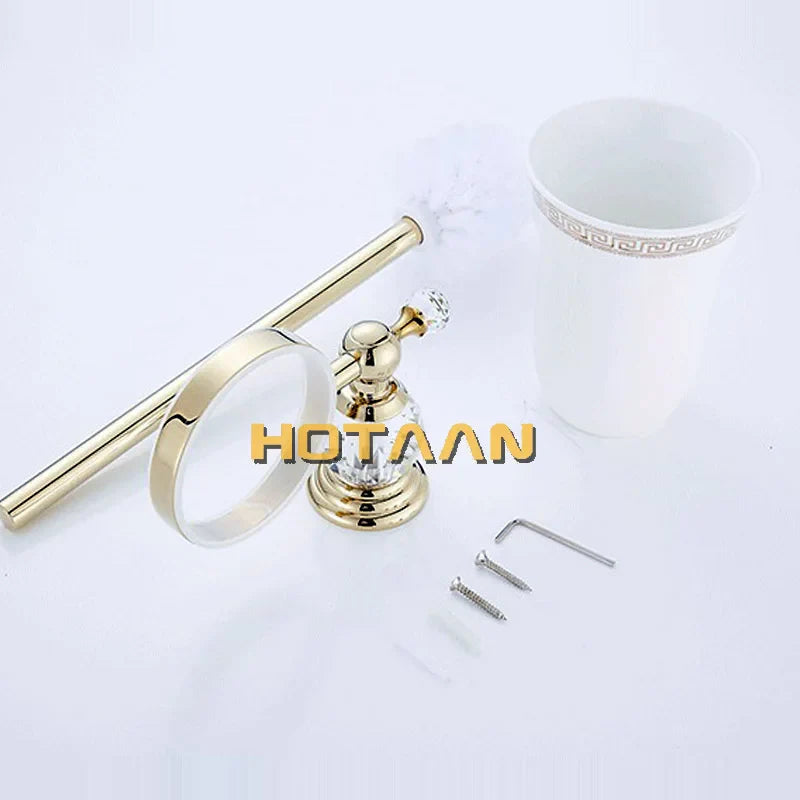 Afralia™ Gold Ceramic Wall Mount Toilet Brush Holder Standard Size