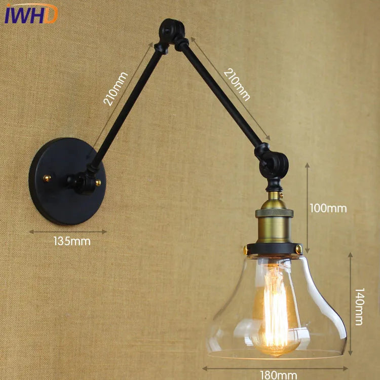 Afralia™ Glass Swing Arm Wall Lamp Sconce for Retro Vintage Industrial Style