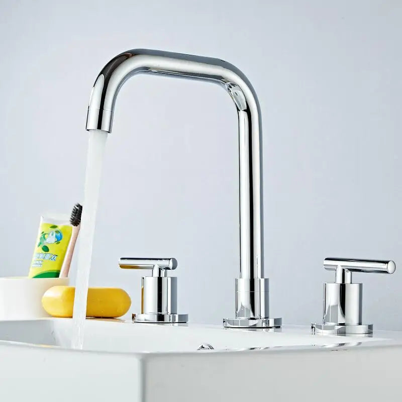 Afralia™ Brass Basin Faucet: Gold/Chrome Double Handle Bathroom Sink Tap, Deck Mounted-Widespread