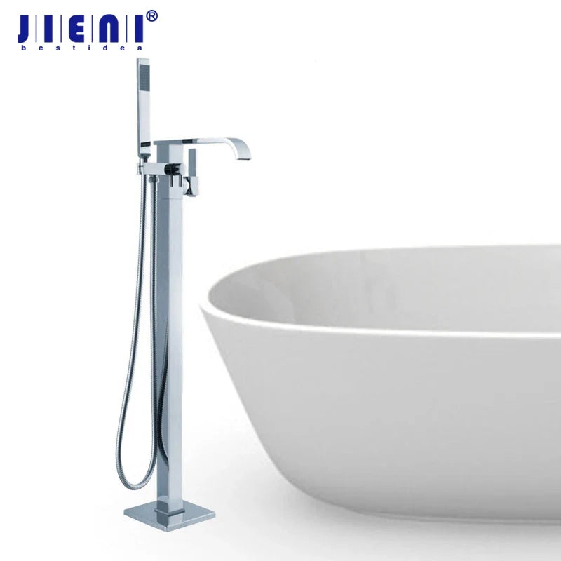 Afralia™ Brass Single Handle Bathtub Shower Set Floor Mounted Mixer Brushed Nickel