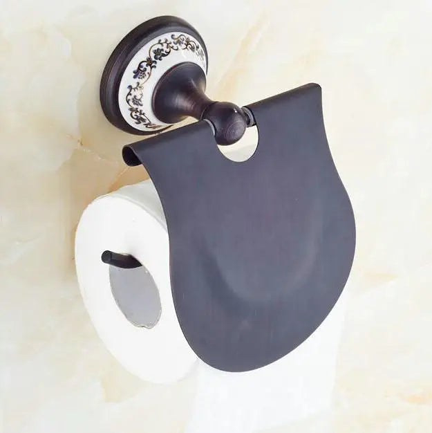 Afralia™ Black Porcelain Brass Bathroom Accessories Set