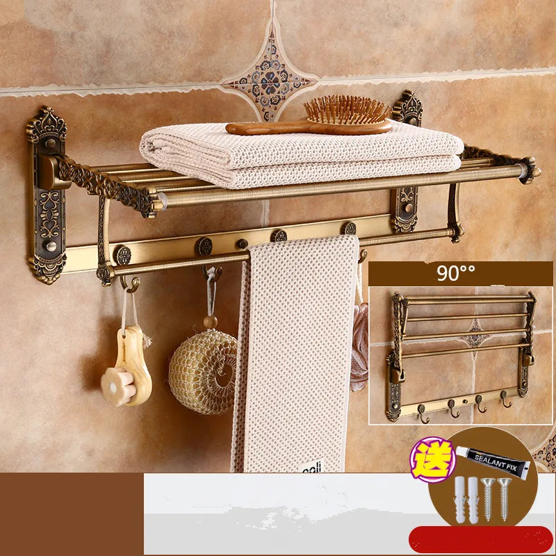 Afralia™ Antique Bronze Carved Aluminum Bathroom Accessories Set: Towel Rack, Paper Holder, Hooks