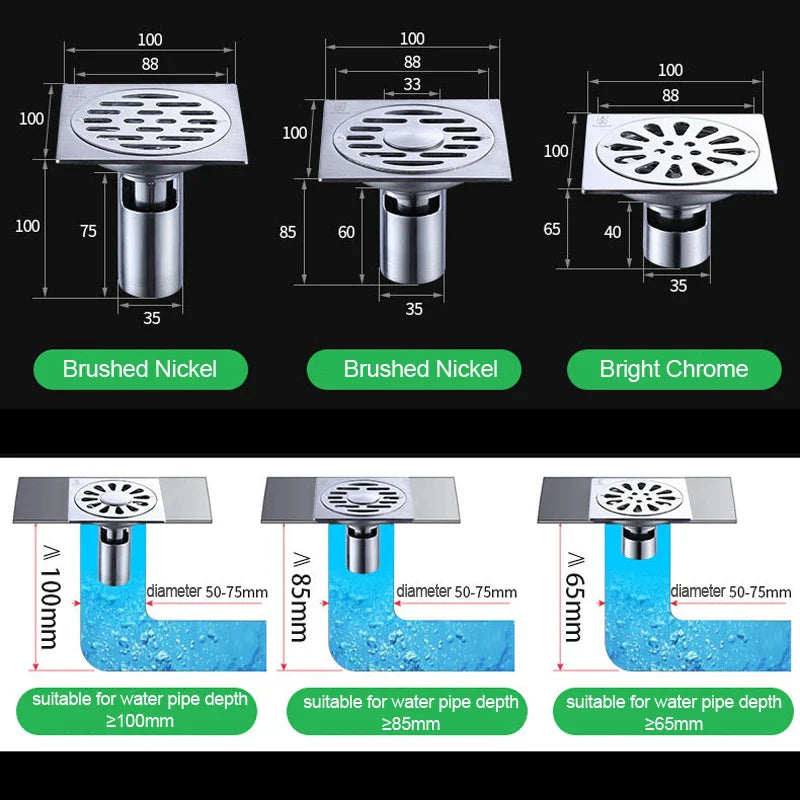 Afralia™ Stainless Steel Square Floor Drain for Bathroom and Kitchen