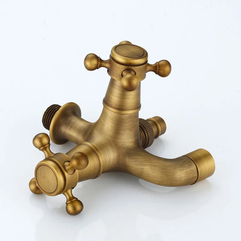 Afralia™ Antique Brass Dual Cross Handles Wall Mounted Mop Pool Faucets