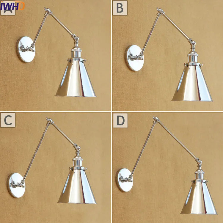 Afralia™ Vintage Swing Arm Wall Sconce Light - Silver Antique Retro LED Industrial Fixture