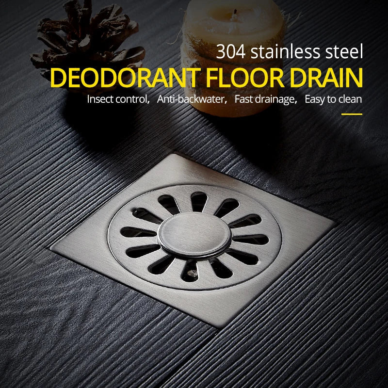 Afralia™ Stainless Steel Floor Drain BS-811510 - Double Anti-Odor Square Bath Drain