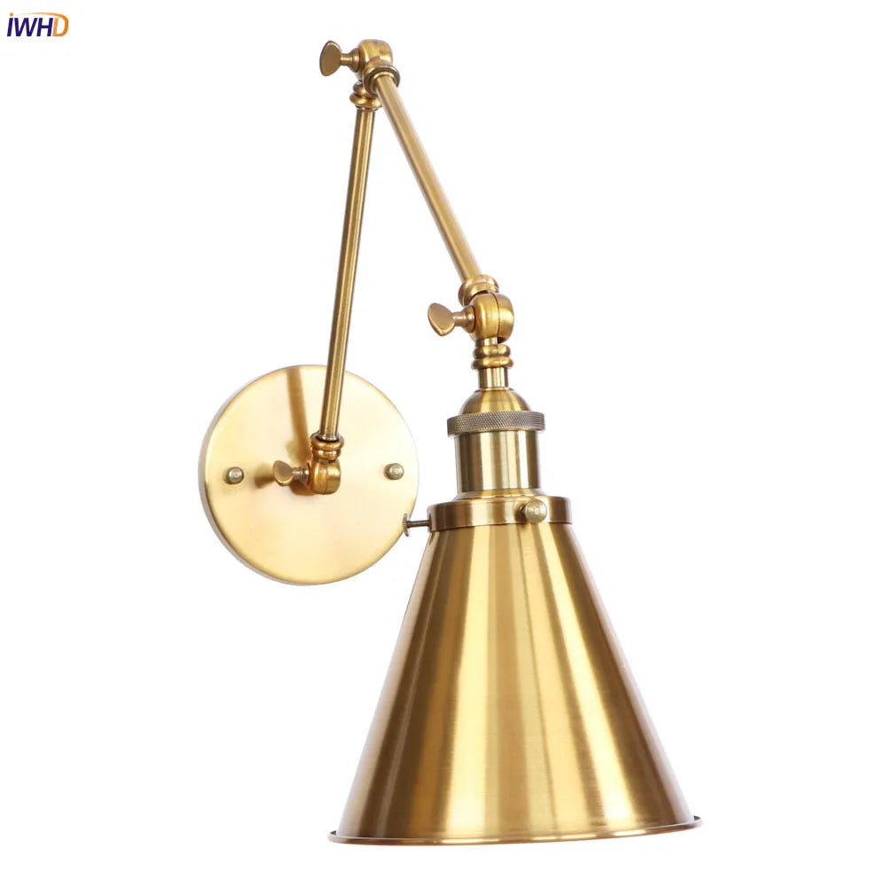 Afralia™ Gold LED Swing Arm Wall Lamp Industrial Decor Vintage Beside Stair Loft