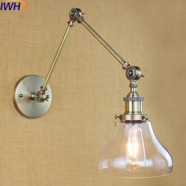 Afralia™ Glass Swing Arm Wall Lamp Sconce for Retro Vintage Industrial Style
