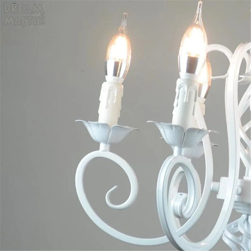 Afralia™ White Nordic Chandelier Wrought Iron Lustre Lamp for Living Room Bedroom Lighting