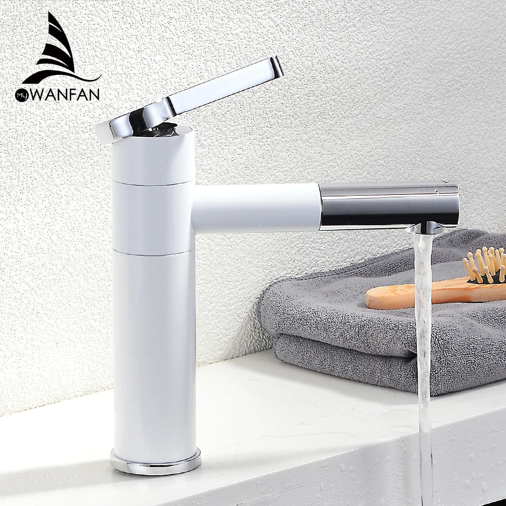 Afralia™ White Brass Bathroom Faucet Vessel Sinks Mixer with Swivel Spout LT-701A