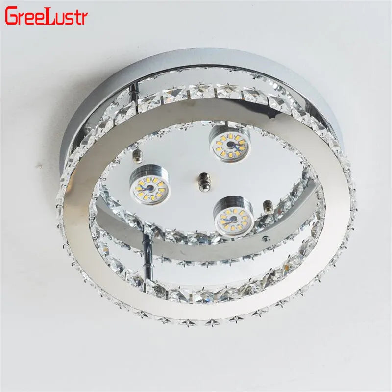 Afralia™ Crystal LED Ceiling Light: Stainless Steel Round Fixture for Bedroom, Kitchen, Bathroom
