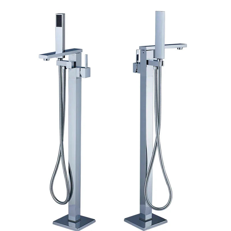 Afralia™ Chrome Floor Mounted Tub Faucet Set with Handshower
