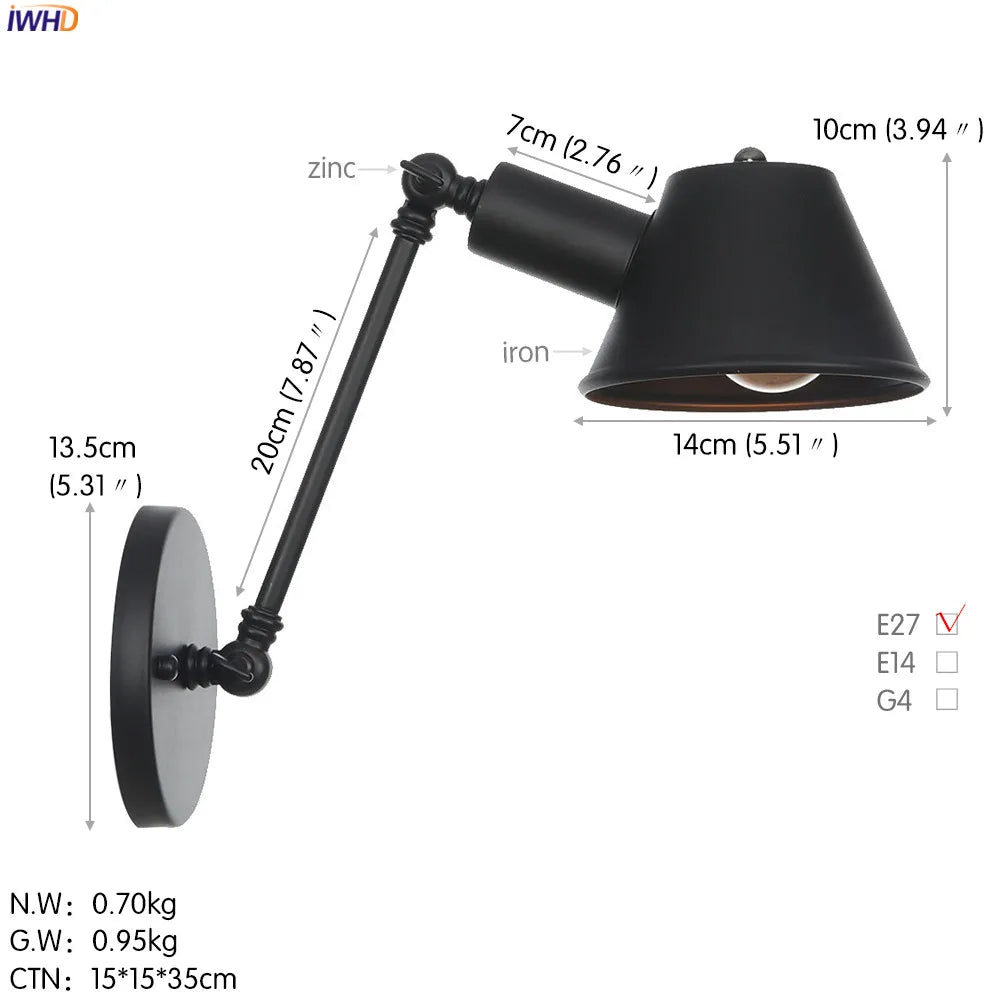 Afralia™ Retro LED Wall Light Adjustable Long Arm Sconce Bedroom Bathroom Stair Loft Vintage