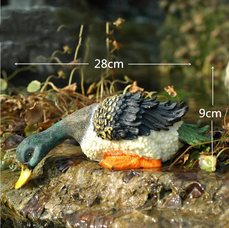 Afralia™ Resin Drinking Duck Sculpture for Garden Courtyard Pond Aquarium Decor