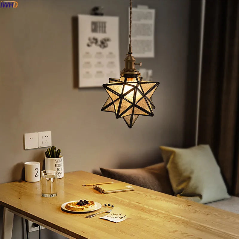 Afralia™ Nordic Star LED Glass Pendant Light: Colorful Vintage Lamp for Bar, Living Room.