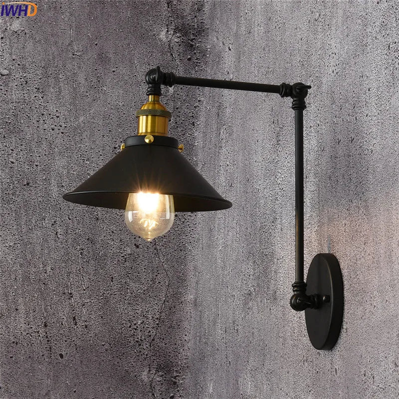 Afralia™ Loft Industrial Wall Sconce Black Swing Arm Wall Lamp LED Edison Luminaire