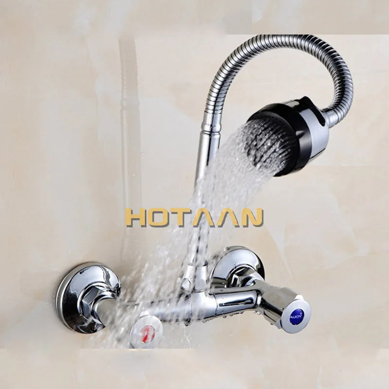 Afralia™ Chrome Plated Kitchen Faucet Hot Cold Mixer Dual Handle Sink Tap