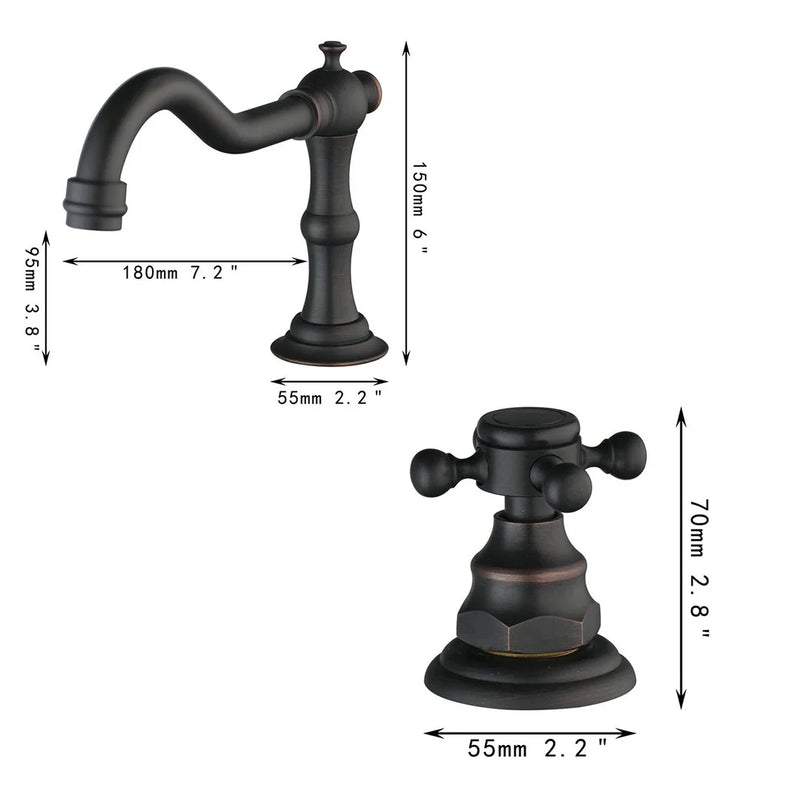 Afralia™ Dual Handle Basin Faucet in Chrome Solid Brass with Antique Black Finish