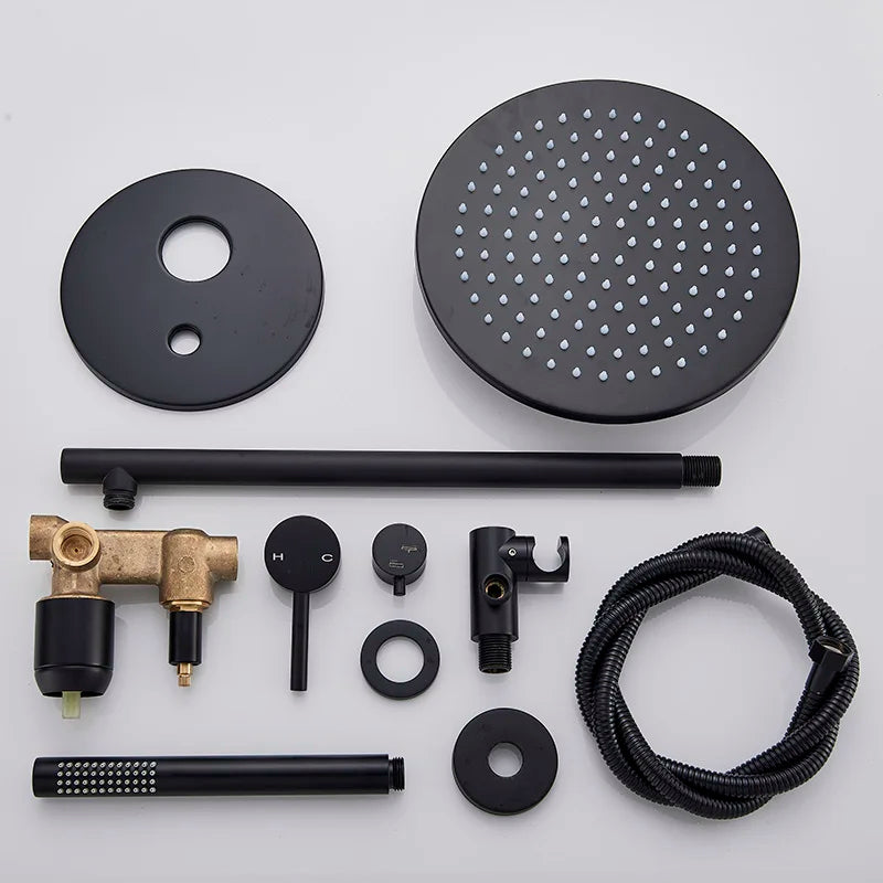 Afralia™ Matte Black 2 Function Shower Faucet Set Wall Mounted with Rounder Shower Head