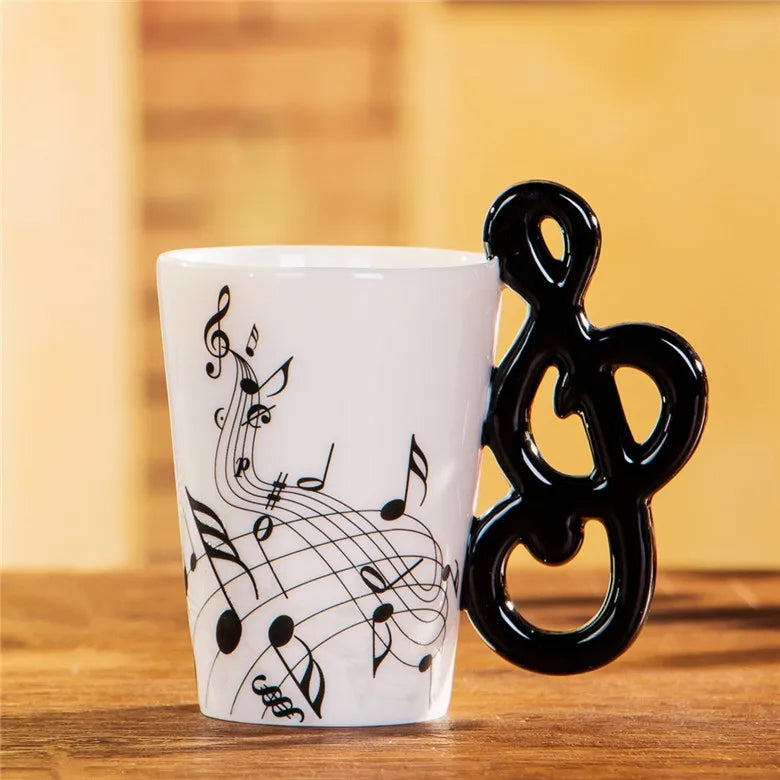 Afralia™ Music Note Porcelain Coffee Mug | Creative Ceramic Tea Cup for Cafe | Funny Tumbler