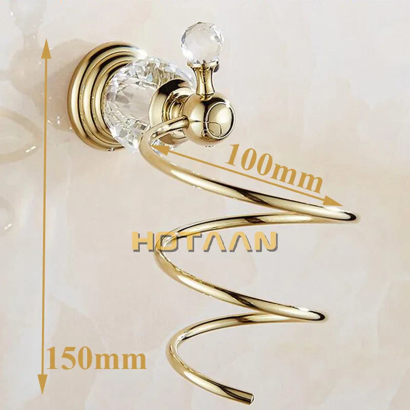 Afralia™ Crystal Bathroom Wall Shelf Hair Dryer Rack Storage Holder Spiral Stand