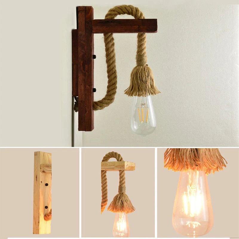 Afralia™ Industrial Vintage Wall Lamp LED Wooden Wall Lights Interior