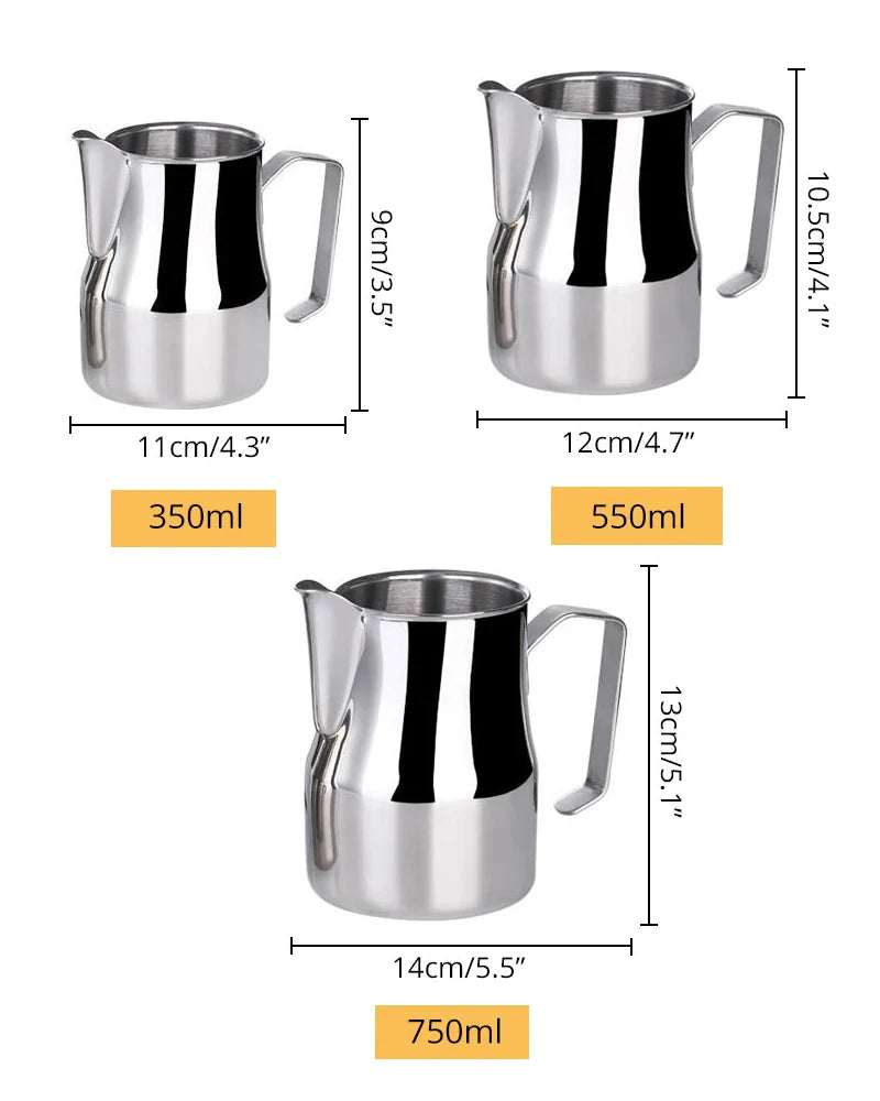 Afralia™ Stainless Steel Milk Frothing Pitcher with Rounded Spout in 350/550/750ml Sizes